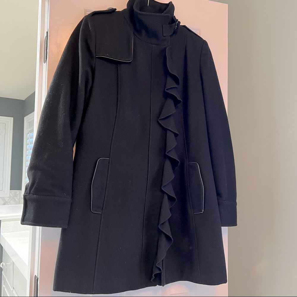 Tahari Nordstrom Women’s Black Wool Dress Pea Coat Size 2